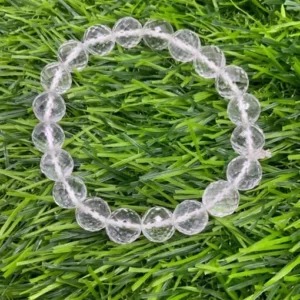 Authentic (Sphatik) Clear Quartz Bracelet – 10mm Faceted Beads for Healing & Protection